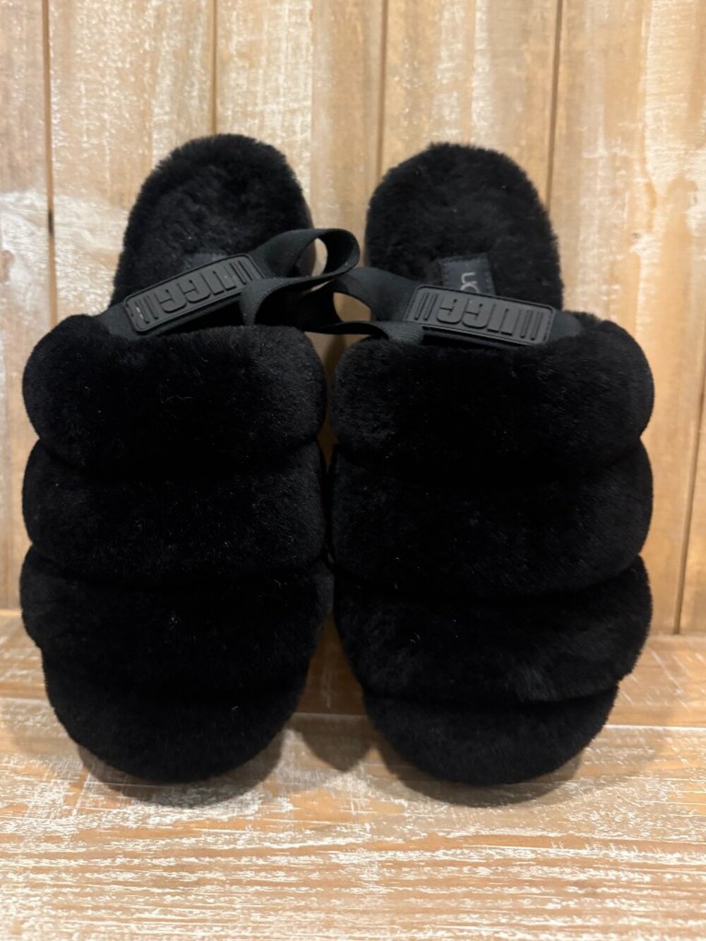 UGG Fluff Yeah Backstrap Slippers Slip On Women's 8/9 Black Cozy Indoor Outdoor